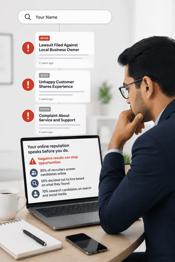 Personal reputation management — reviewing negative search results on Google